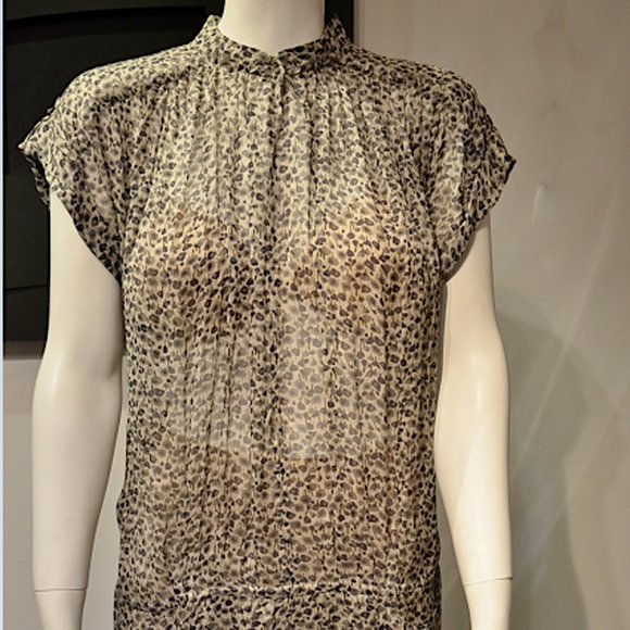 Vintage Miki Mialy Grey Ditsy Chiffon Tuni-Mini - Picture 2 of 10